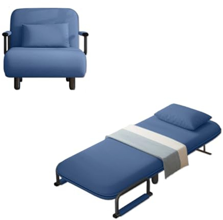 3-i-1 Fällbar Bäddfåtölj Bäddsoffa med Metallram Som med Justerbart Ryggstöd I 5 Steg, Avtagbar Kudde och Vadderad Sits för Vardagsrum(Blue)