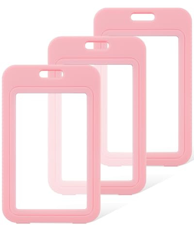 Uniclife 3 Pack ID Badge Holder with Double-Sided Windows Vertical Hard Plastic Case Pink Card Protector Pouch for Office School ID Credit Cards Proximity Key Cards Driver’s Licenses and Passes