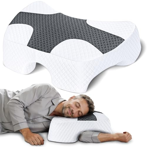 SAHEYER Almohada Brazo, Almohada Cervical Ergonómica, Almohada para Dormir de Lado, Almohada Ortopédica para el Cuello, Almohada de Espuma Viscoelástica para Muchas Posiciones para Dormir(Negro)