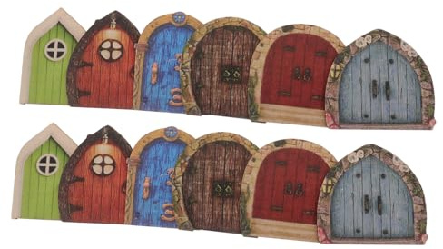 NOLITOY 12 Piezas Puertas de Madera Miniatura para Jardín Adornos Decorativos de Hadas para Exteriores Accesorios Duraderos para Casas de Duendes y Decoración de Árboles