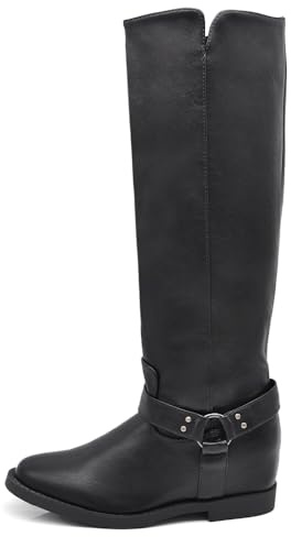 IF Fashion Scarpe Stivali da Al Polpaccio Biker Motociclista Equitazione Donna Con Cinture e Fibbie Zeppa Interna MP726-2 nero N.41