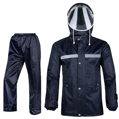 Generisch Tuta antipioggia da uomo e donna, riflettente, impermeabile, per moto, per attività all'aria aperta, 2 pezzi, impermeabile e pantaloni antipioggia, antivento, abbigliamento da pioggia