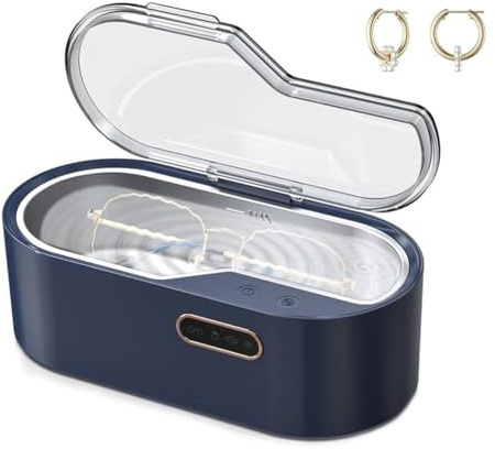 Nettoyeur à ultrasons, 48 KHz, nettoyeur à ultrasons, nettoyeur de lunettes, nettoyeur à ultrasons, 350 ml, équipé de 2 modes, convient pour bijoux, lunettes, montres, bagues (Bleu clair)