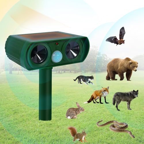 PQETBV Repellente Ultrasuoni per Gatti, Repellente Solare per Gatti, con Rilevatore di Movimento, Fermare Gatti, Scoiattoli, Cani, Volpi e Altri Animali