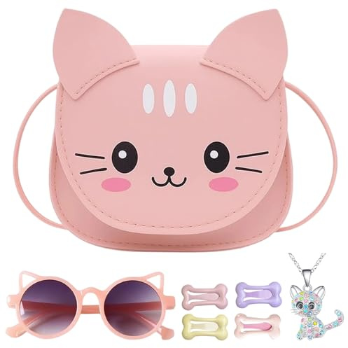 MLPKOI 7 Pezzi Borsa a Tracolla Set, Borsetta Bambina con occhiali da sole, Collana di Gattini e 4 Mollette per Capelli, Idea Regalo per Bambina e Ragazze Compleanno Natale