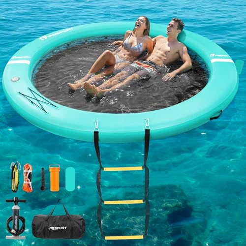 FBSPORT Isla Flotante para Varias Personas, Plataforma Flotante Redonda con Portavasos, Isla Flotante de Alta Resistencia para Adultos y niños, Tamaños Opcionales de 6, 8 y 10 Pies