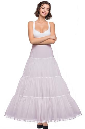 Shimaly Women's Floor Length Wedding Petticoat Long Underskirt for Formal Dress (S-L, Ivory)
