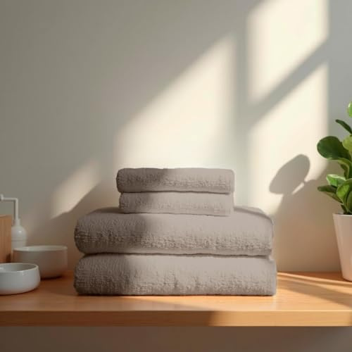 TRAMAS+ Juego de Toallas Premium 700gr de 6 Piezas, 100% Algodón, 4 Toallas de Mano 50x100 cm y 2 Toallas de baño de 70x140cm, Extra Suaves, Secado Rápido, Alta Absorción - Gris Perla