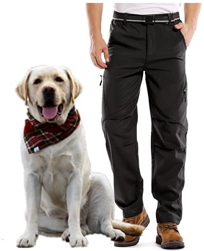 Waterproof Hiking Trousers Mens, Outdoor Snow Ski Fishing Walking Fleece Lined Insulated Soft Shell Winter Pants #6070-Black-32