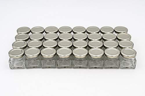 Flaschenbauer - 32 Mini Gläser 40 ml quadratisch mit silbernem Schraubdeckel TO 43 - Perfekte Mini Gläser für Marmelade, Honig und Geschenke