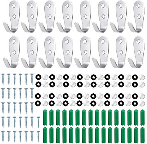 Jubaopen 16 Stück Edelstahl Wandhaken Wand-Montage Schwerlast Haken mit Schrauben Universalhaken Kleiderhaken Garderobenhaken Schlüsselhaken für Schlüssel Taschen