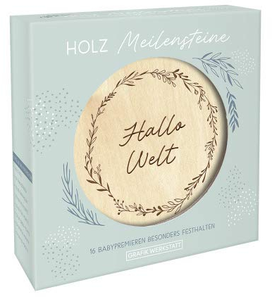 GRAFIK WERKSTATT 16 Holz-Meilensteine zur Geburt I Baby Geschenk für Jungen und Mädchen I Hallo Welt