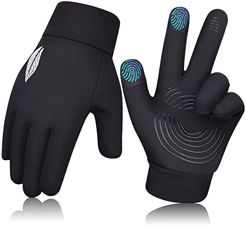 Kinder Winter Handschuhe FahrradHandschuhe Touchscreen - Dick Wasserdicht Winddicht Rutsch Sport Outdoor Handschuhe Warm Fleece Laufhandschuh Junge Mädch Geschenke Schwarz 10-12 Jahre