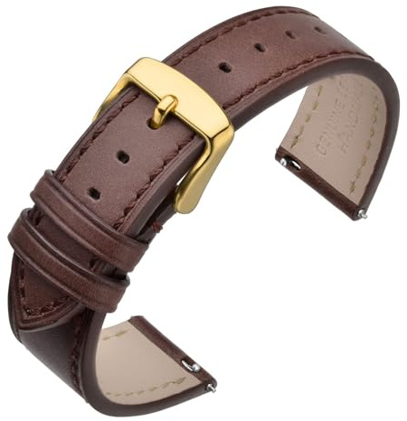 ANNEFIT Klockarmband 16 mm, 17 mm, 18 mm, 19 mm, 20 mm, 21 mm, 22 mm, snabblås, läderarmband, ersättning med rostfritt stål, metallspänne