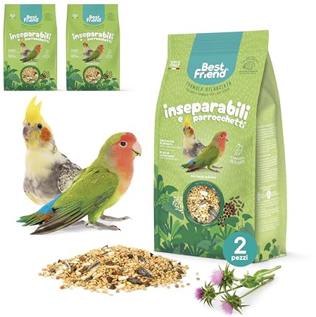 Best Friend Mangime Completo per Inseparabili e Parrocchetti, Confezione da 2 pacchi. Mangime per gli uccelli con Cardo Mariano. Ingredienti Naturali, Qualità 100% Made in Italy