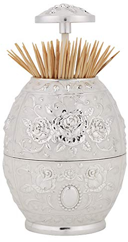 Zerodis Zahnstocherhalter Blumenmuster Handpresse Zahnstocherspender Behälter Zahnstocherhalter Box für Picknick Im Freien Camping(Silberne Silberne)
