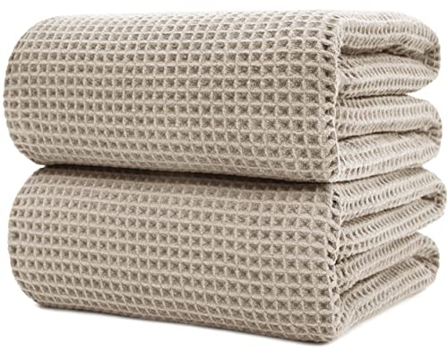 Polyte - Mikrofaser-Badetuch - fusselfrei & schnelltrocknend - Waffelstruktur - sehr groß - Beige - 89 x 178 cm - 2 Stück
