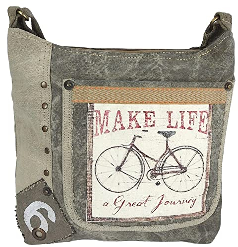 Sunsa Damen Umhängetasche. Crossover Tasche aus Canvas/Leinwand. Groß Vintage Stil Crossbody Bag mit Fahrradmotive für Fahrrad Liebhaber