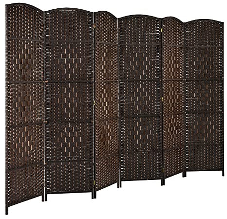 COSTWAY 6 Panel Folding Room Divider, Hand-Woven Wicker Freestanding Wall Privacy Screen Protector, Solid Wood Frame Paravent Partition Separator for Living Room, Bedroom and Office, 271x180cm (Brown)