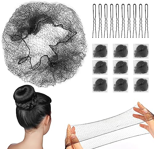 Hair Nets for Buns, 20Pcs Hair Bun Nets Black with 20Pcs U Shaped Hair Pins for Buns, Hair Bun Net Set Elastic Edge Mesh Invisible Ballet Hair Net for Girls Women
