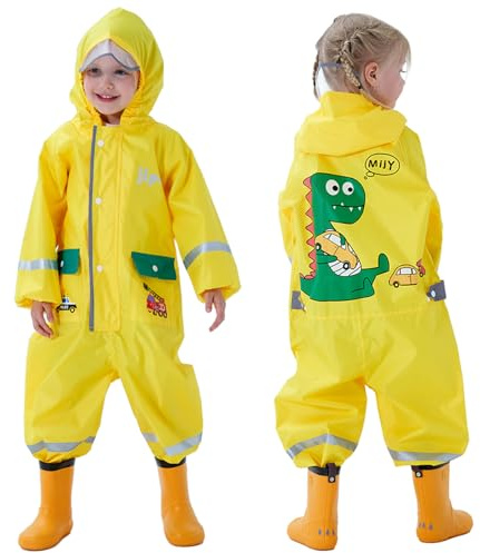 Hovkib Traje de Lluvia Niños Niñas Chubasquero de Una Pieza Niños Mono Impermeable Lindo Dibujo Poncho de Lluvia Ligero Traje de Barro Unisex Ropa de Lluvia 1-10 Años