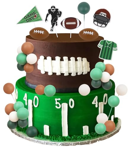 Cheereveal Rugby Cake Decorations for Boys - Rugby Theme Cake Cupcake Figures Toppers Ball Dessert Picks, Sports Theme Birthday Party Baby Shower Photo Props