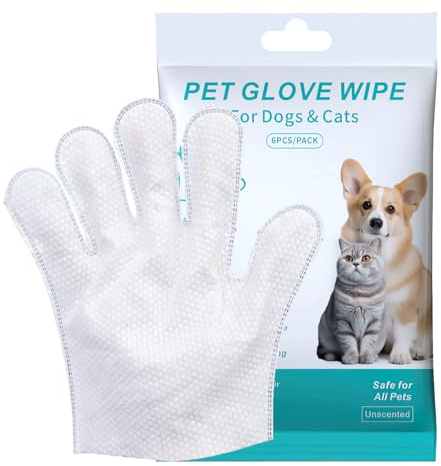 ltteea 6/18 Pieces Pet Wipes for Dog and Cat Cleaning Gloves Deodorizing Hypoallergenic Grooming Wipes for Fur Face Paws Ears Butt,Waterless Wash Free Pet Glove Wipes for Daily Care & Traveling