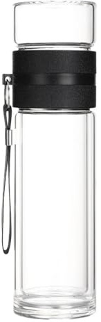 Botella infusora de té – Taza de viaje portátil de vidrio de doble pared | Botella de agua de vidrio con cuerda colgante | Botella infusora de frutas portátil, taza de té de viaje para hojas sueltas