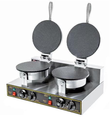 Máquina para hacer gofres eléctrica, máquina para hacer conos de helado comercial, molde para tortilla crujiente, bandeja para hornear crepes, control de temperatura y tiempo de acero inoxidable antia