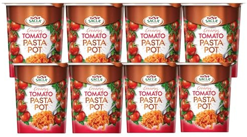 Sacla Italian Instant Pasta Pot - Ready in 5 Minutes, Quick and Delicious with Perfectly-Cooked Tagliatelle in a Pasta Sauce - Convenient Lunch, Made in Italy, Creamy Tomato (Pack of 8)