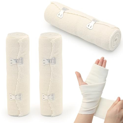 XIANGLONGY ​​3 Pièces Bandage Medical Elastique, 15 cm x 4.3 m Bande de Crepe avec Clips en Métal, Bandage Extensible pour le Soutien de la Cheville Blessures aux Bras, aux Jambes ou au Thorax​​