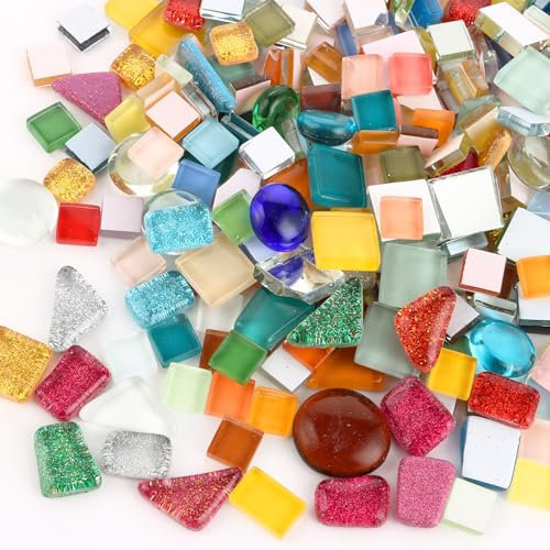 MUXHEL 1000 g di pietre per mosaico in vetro colorato, per mosaico, per fai da te, decorazione per la casa, cornici per foto, vasi di fiori