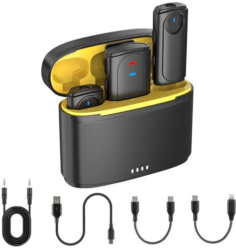 VEVARUN Wireless Lavalier Microphone for iPhone, iPad, Android, Camera - Mini Microphone with Noise Reduction & Charging Case - Mini Clip-on Mic for Podcasting, Vlogging, Live Streaming, Interview