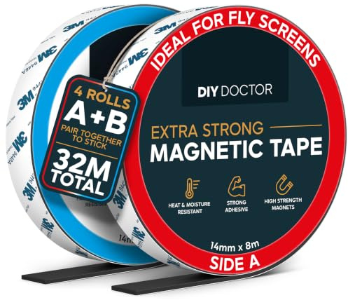 DIY Doctor A+B Magnetic Tape - Magnetic Strips Self Adhesive - 2 Pack - 8m + 8m A and B Polarity - Cut to Fit Magnetic Strip - Self Adhesive Magnets - Magnet Strips