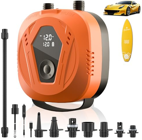 SUP Electric Air Pump, 50 PSI SUP Pump Puffer, Rechargeable Paddle Board Pump 15600 mAh, Dual Stage Automatic Air Pressure Detection, Auto Off Air Pump for Paddleboard, Kite, Tent, Mattress,car