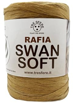 Fili & filati Rafia Swan Soft, 100% Cellulosa Naturale, 100g - 100m, per Borse, Cappelli e Accessori fai da te a uncinetto 3/4 (Caramello - 08 - PIATTA, 1)