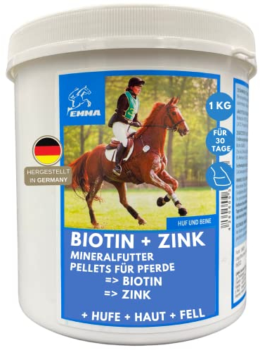 EMMA Zink Pferd Plus Biotin Pferd - Hufkur für Hufwachstum & Hufqualität Unterstützung Huf Haut Fell Ekzem bei Mauke - Zink für Pferde hochdosiert Bei Hufproblemen - Mineralfutter Pferde Pellets 1 Kg