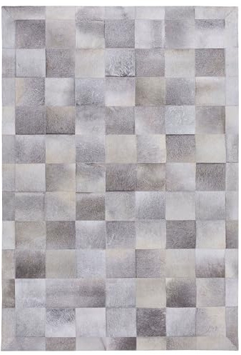 Beliani Moderner Teppich aus Echtleder hellgrau 140 x 200 cm Alacam