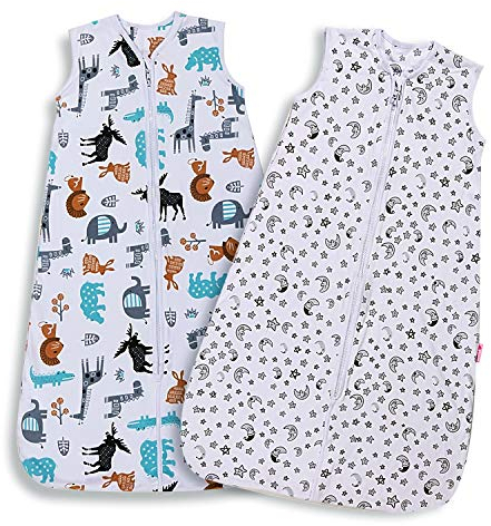 Lictin Sommerschlafsack Baby 2er Pack 0.5 TOG Schlafsack Baby 100% Baumwolle Babyschlafsack Einstellbar Länge 85-105cm für 18-36 Monate Sommerschlafsack
