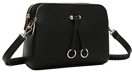 ELIOX - Damen Kleine Umhängetasche - PU Leder Feste Schultertasche - Kette Schulterriemen Abendtasche - Reißverschluss Handtasche - City Clutch Party Zip Crossbody Bag Mode (SCHWARZ)