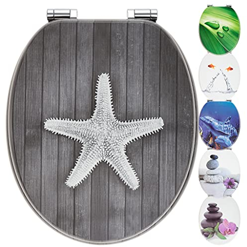 WC Sitz mit Absenkautomatik | Holzkern | stabile Softclose Scharniere | einfache Montage | glatte Oberfläche | tolle Motive zur Auswahl | Holz WC-Deckel universell passend (Seestern)