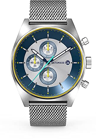 DeTomaso D10 Chronograph Limited Edition Silver Herren-Armbanduhr Analog Quarz Mesh Milanese Silber Brushed