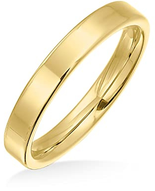 Bling Jewelry Anillos de boda de titanio para parejas, sencillos y delgados, para hombres y mujeres, con acabado pulido en tono dorado, ajuste cómodo de 3MM.