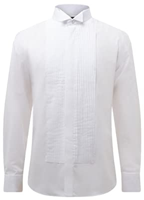 Dobell Mens White Tuxedo Dress Shirt Slim Fit Wing Collar Double Cuff Pleated Fly Front-16