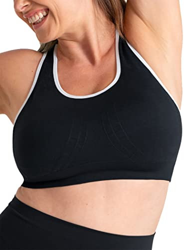 SHAPERMINT Sports Bras for Women - Workout Bras for Women, Plus Size Sports Bra, High Support, Black With White Trim, XXL
