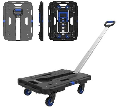 Carrello Piattaforma Multifunzione Portatutto FOLD FLAT con manico telescopico in alluminio Capacità 136 kg in Polipropilene Portatile Pieghevole con Ruote girevoli a 360