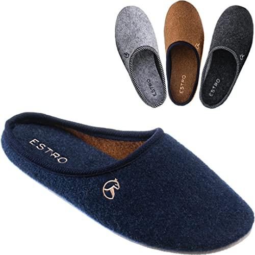 ESTRO Chaussons Homme Pantoufles Homme - Charentaises Hommes Pantoufles en Feutre avec Semelle Gomme Antidérapante REX