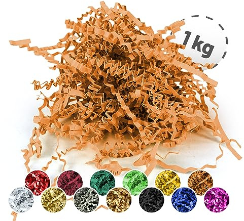 Förpackningwelt Fyllningsmaterial 100 g | Strimlat papper för presentlådor och paket | Tillverkad i Tyskland | dekoration och skydd | paketeringsmaterial och tillbehör för presenter | mandarin