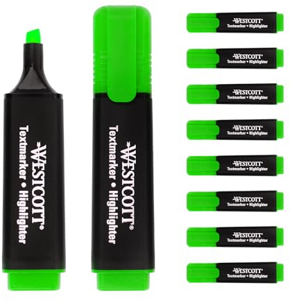 Westcott Textmarker 10 Stück grün | 10er Pack Highlighter Marker in leuchtendem Grün | 2-5 mm Strichstärke | Premium Tinte aus Deutschland | E-743694 00