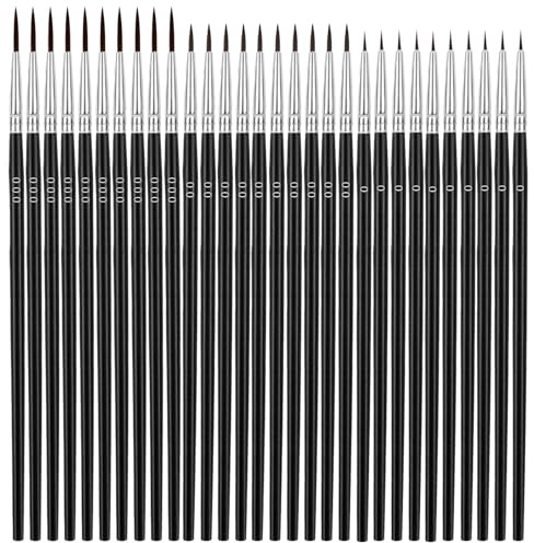 anezus Anezus Tiny Detail Paint Brushes 30 Pcs Fine Paint Brushes Set with 3 Size #0#00#000 Liner Brush for Miniature 40k Model Crafts Watercolor Acrylics Oil